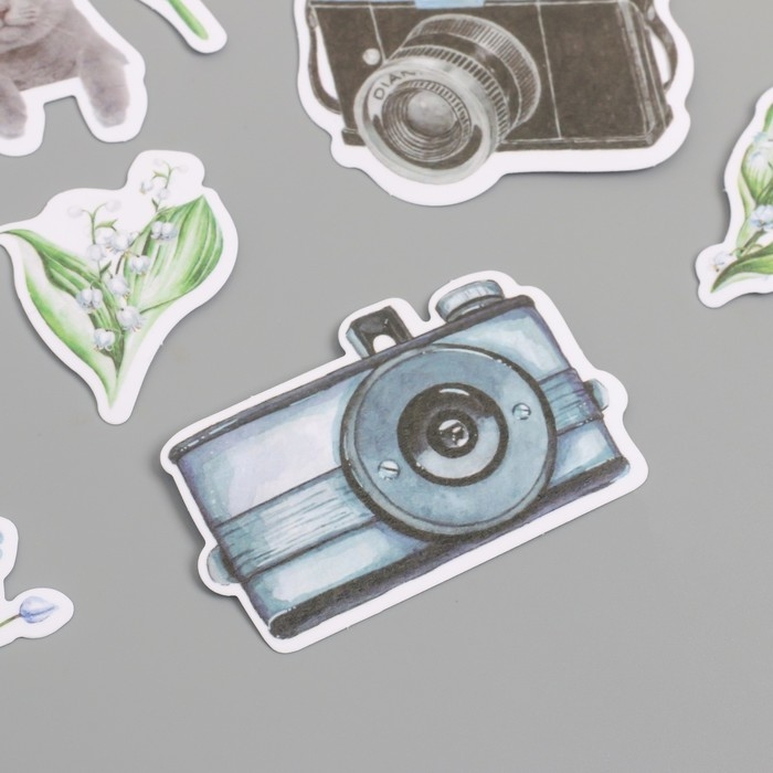 Наклейки для творчества Наклейки для творчества "Коты, голубые цветы и фото" 3,5х5 см набор 40 шт 9,4х8,4х0,5 см