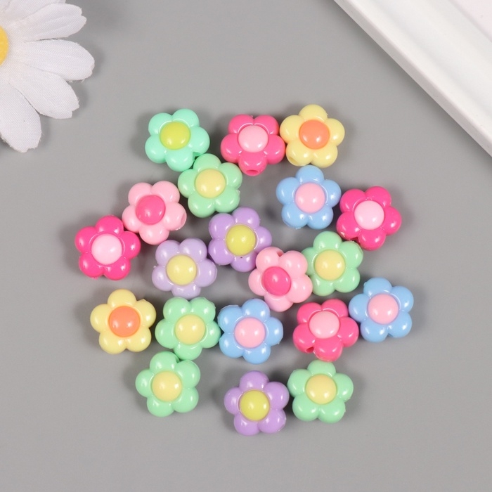 Бусины пластик Бусины пластик "Летние цветные ромашки" МИКС набор 20 гр 1,6х1,6х0,8 см