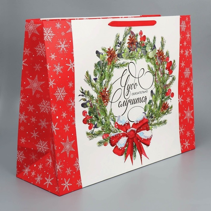 Пакет подарочный новогодний ламинированный «Новогодний венок», XXL 61 х 46 х 20 см, Новый год Пакет подарочный новогодний ламинированный «Новогодний венок», XXL 61 х 46 х 20 см, Новый год
