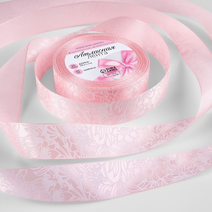 Лента атласная «Цветы», 25 мм × 18 ± 1 м, цвет розовый Лента атласная «Цветы», 25 мм × 18 ± 1 м, цвет розовый