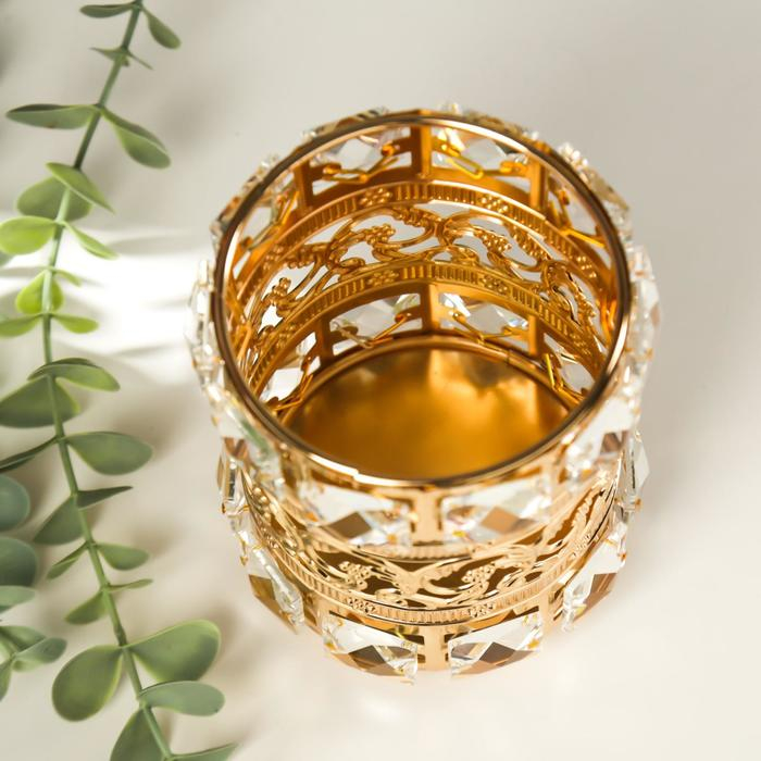 Подсвечник металл, стекло на 1 свечу Подсвечник металл, стекло на 1 свечу "Кристаллы и цветы" золото 11,5х10х10 см