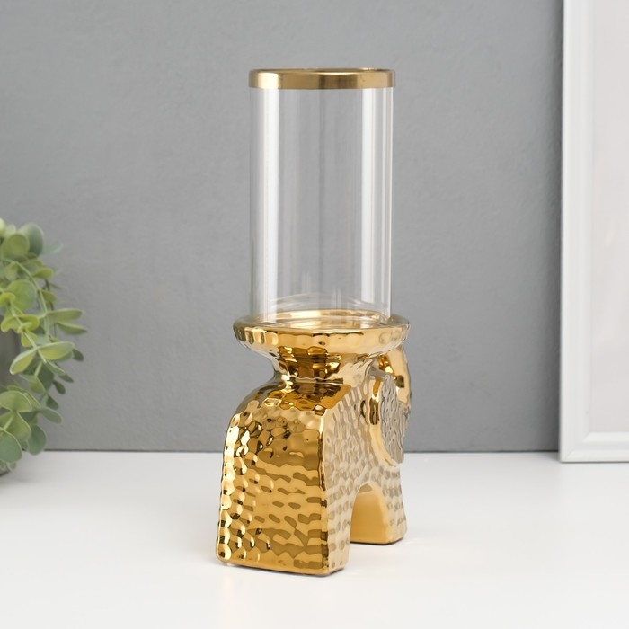 Подсвечник керамика, стекло на 1 свечу  Подсвечник керамика, стекло на 1 свечу "Слон" d=8 см золото 16х10х27 см