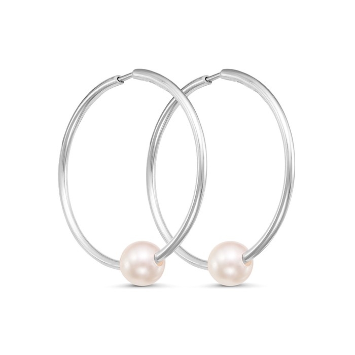 Серьги-кольца «Жемчуг», d=2,6 см, посеребрение, цвет белый Серьги-кольца «Жемчуг», d=2,6 см, посеребрение, цвет белый