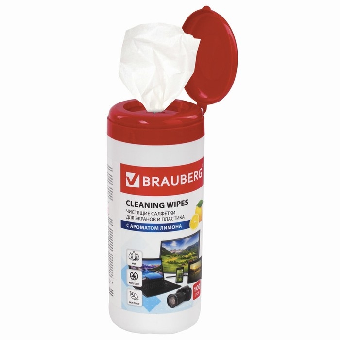 Чистящие салфетки для экранов и пластика, универсальные, «Лимон», в тубе 100 штук, влажные Чистящие салфетки для экранов и пластика, универсальные, «Лимон», в тубе 100 штук, влажные
