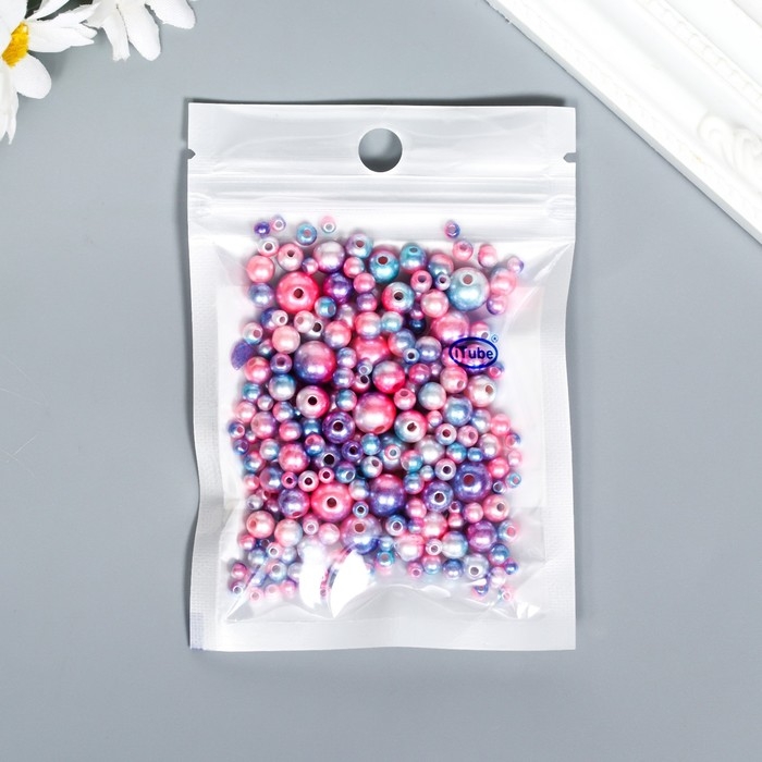 Бусины для творчества пластик Бусины для творчества пластик "Круглые. Градиент. Русалка розово-голубая" d=3-8мм, н-р 10 гр 74595