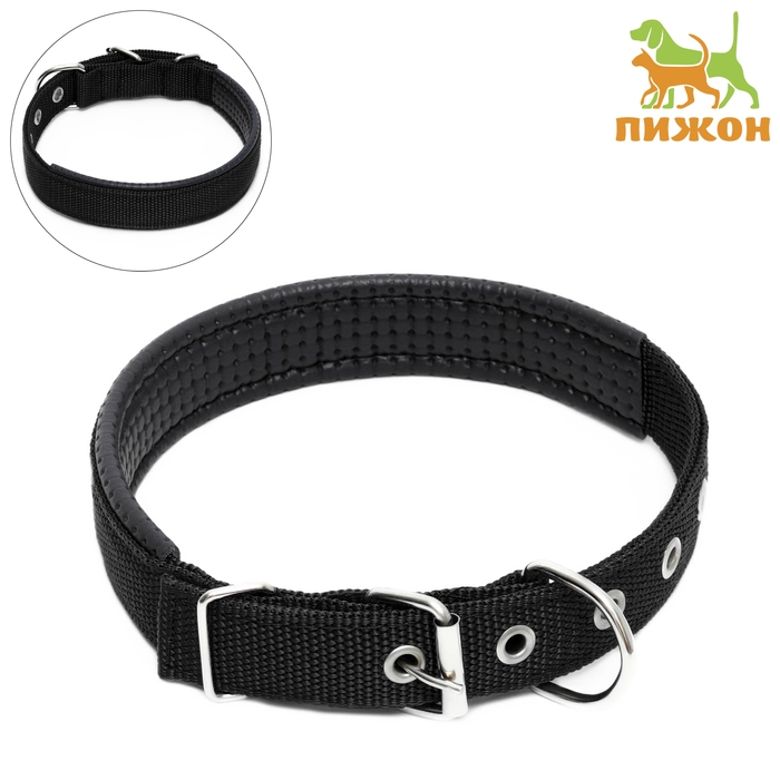 Ошейник Ошейник "Комфорт" комбинированный (полиэстер, искусственная кожа), 58 х 3 см, ОШ 45-52 см, чёрный 60