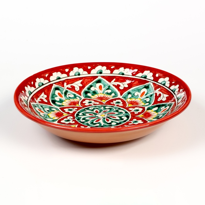 Тарелка Риштанская Керамика Тарелка Риштанская Керамика "Узоры", красная, глубокая, микс, 20 см