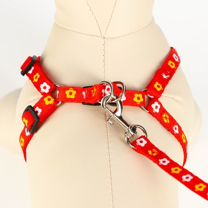 Комплект прошитый  Комплект прошитый "Цветы", поводок 120 х 1 см, ОГ 23-35 см, красный