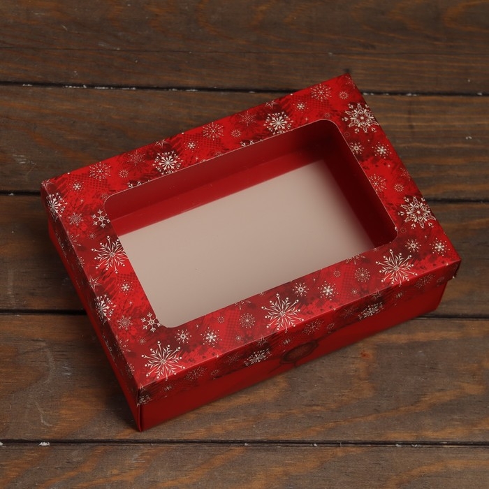 Новый год. Коробка складная, крышка-дно, с окном Новый год. Коробка складная, крышка-дно, с окном "С Новым Годом" 24 х 17 х 8 см