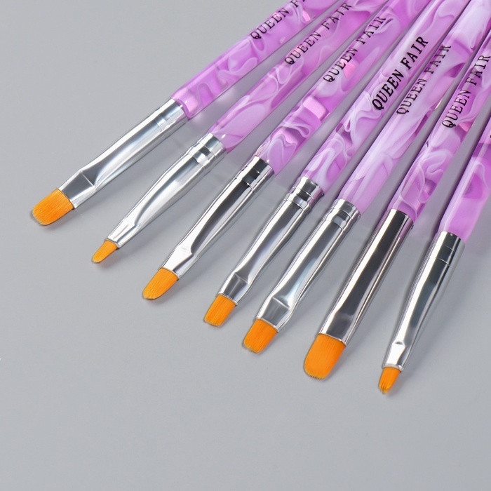 Набор кистей для наращивания и дизайна ногтей, плоские, 7 шт, 14 см, №2/4/6/8/10/12/14, цвет сиреневый