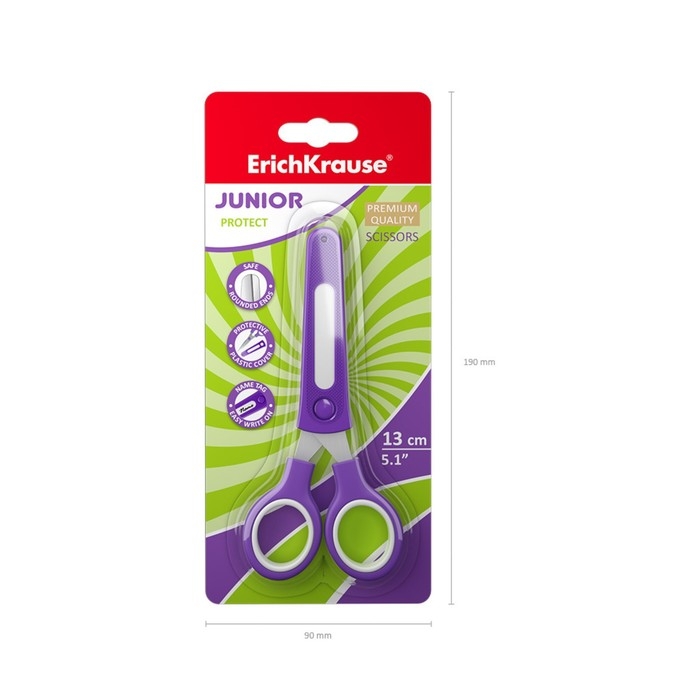 Ножницы детские ErichKrause Junior Protect, 13 см, с пластиковым чехлом и именным стикером, в блистере, МИКС Ножницы детские ErichKrause Junior Protect, 13 см, с пластиковым чехлом и именным стикером, в блистере, МИКС
