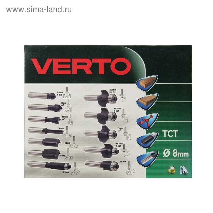 Сверла-фрезы VERTO 60H010, по дереву, набор 12 шт., хвостовик 8 мм Сверла-фрезы VERTO 60H010, по дереву, набор 12 шт., хвостовик 8 мм