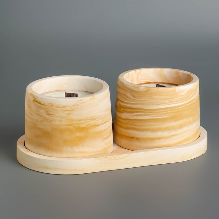 Свечи в бетоне на подставке  Свечи в бетоне на подставке "Лофт", соевый воск, деревянный фитиль, бело-горчичная