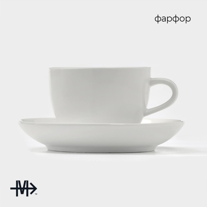 Чайная пара фарфоровая Magistro «Бланш», 2 предмета: чашка 280 мл, блюдце d=15 см, цвет белый Чайная пара фарфоровая Magistro «Бланш», 2 предмета: чашка 280 мл, блюдце d=15 см, цвет белый