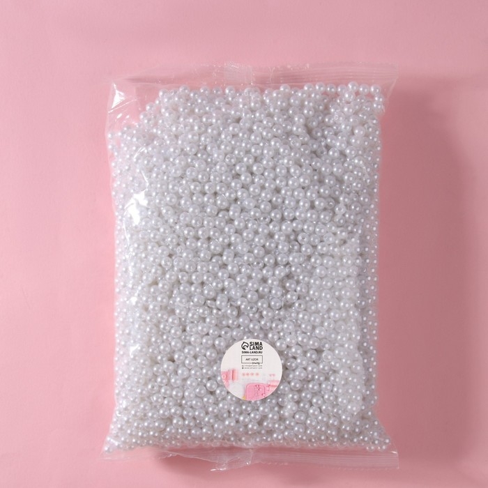 Жемчуг пришивной, d = 6 мм, 500 г, цвет белый