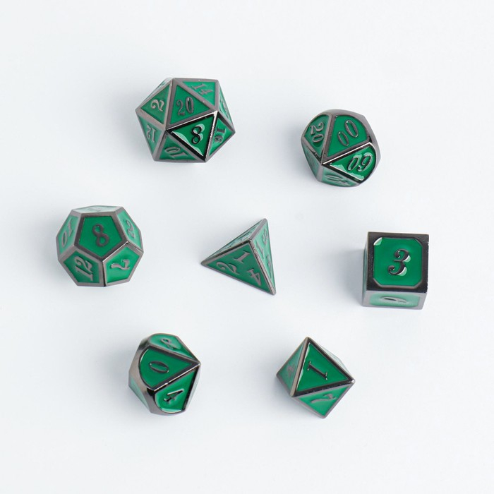 Кости игральные, дайсы для D&D (Dungeons and Dragons, ДнД), серия: D&D,  Кости игральные, дайсы для D&D (Dungeons and Dragons, ДнД), серия: D&D, "Изумруд", 7 шт