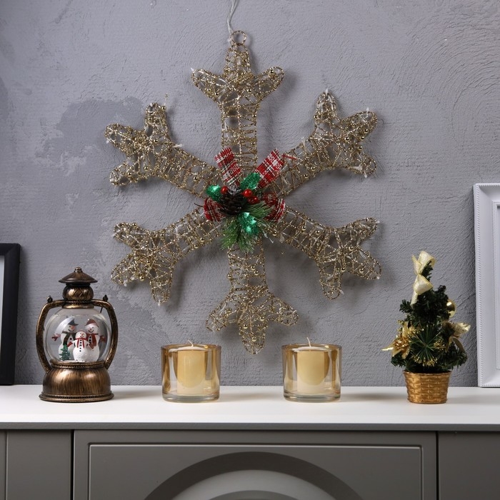 Светодиодная фигура «Снежинка с бусинами» 50 см, металл, 220 В, свечение тёплое белое Светодиодная фигура «Снежинка с бусинами» 50 см, металл, 220 В, свечение тёплое белое