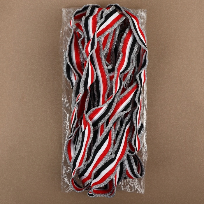 Тесьма трикотажная лампас 25 мм, 9,1 ± 0,5 м, цвет серебряный/красный/белый/чёрный