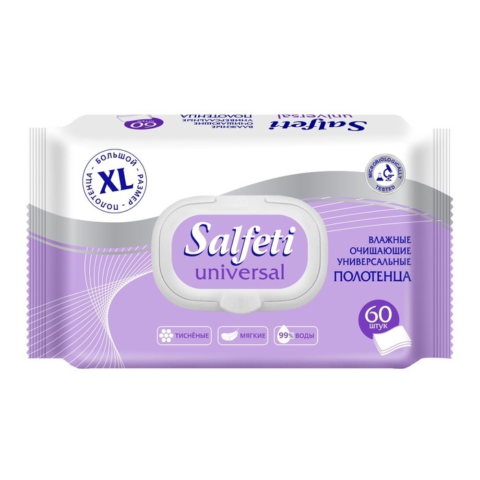 Полотенца влажные Salfeti Universal очищающие, 60 шт Полотенца влажные Salfeti Universal очищающие, 60 шт