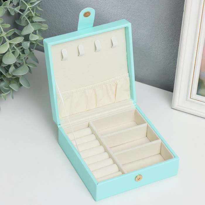 Шкатулка кожзам для украшений  Шкатулка кожзам для украшений "Идилия. Квадратная" бирюза 5х12х12 см