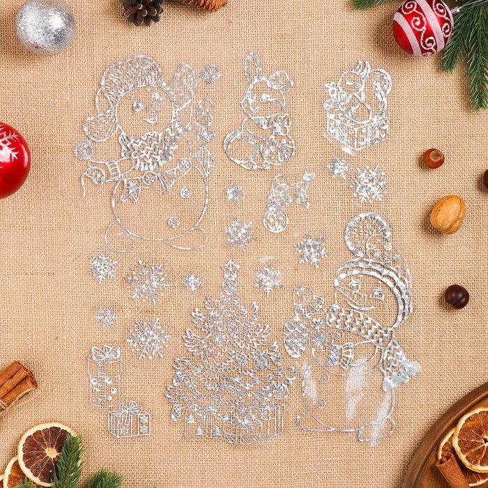 Набор наклеек оформительский  Набор наклеек оформительский "Новогоднее веселье" голографическая фольга, 49,3х33,6см