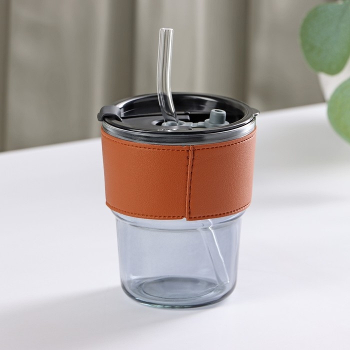 Стакан стеклянный с крышкой и трубочкой «Вида», 350 мл, цвет МИКС Стакан стеклянный с крышкой и трубочкой «Вида», 350 мл, цвет МИКС