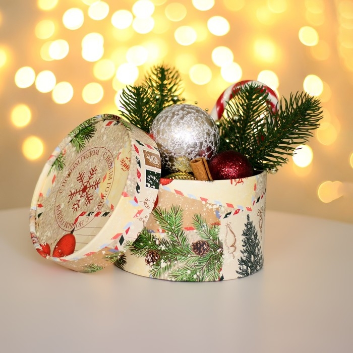 Новый год. Коробка подарочная новогодняя для макарун тубус без окна Новый год. Коробка подарочная новогодняя для макарун тубус без окна "Письмо", 13 х 8,5 см.