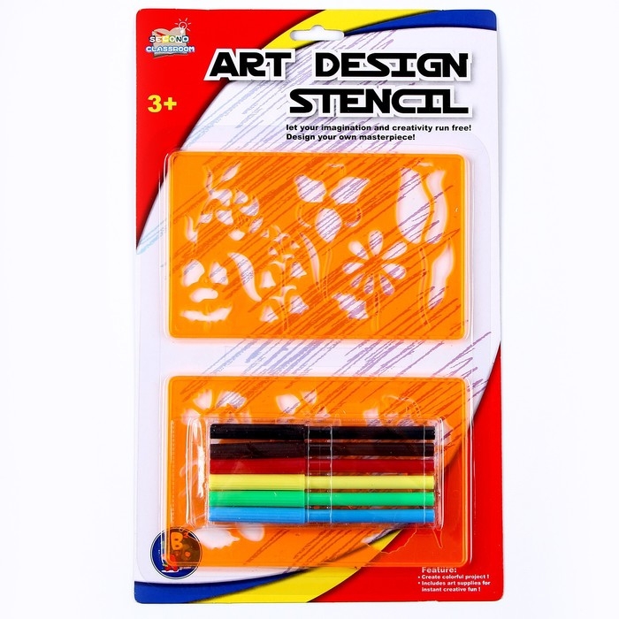 Трафареты «Цветы», набор 2 шт., 6 шт. фломастеров Трафареты «Цветы», набор 2 шт., 6 шт. фломастеров