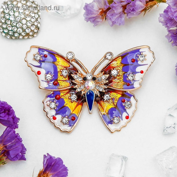 Брошь «Бабочка» мозаика малая, цветная в золоте