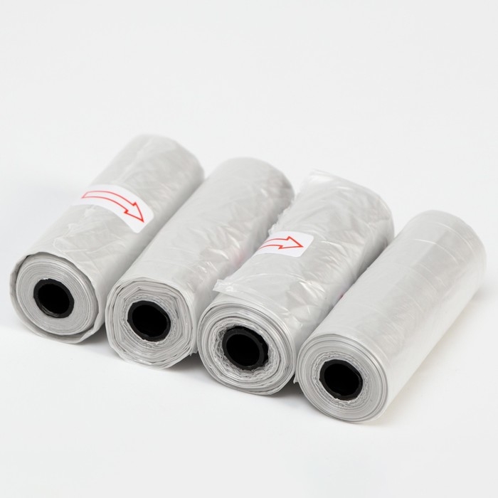 Пакеты для уборки за собаками однотонные (4 рулона по 15 пакетов 29х21 см), серые Пакеты для уборки за собаками однотонные (4 рулона по 15 пакетов 29х21 см), серые