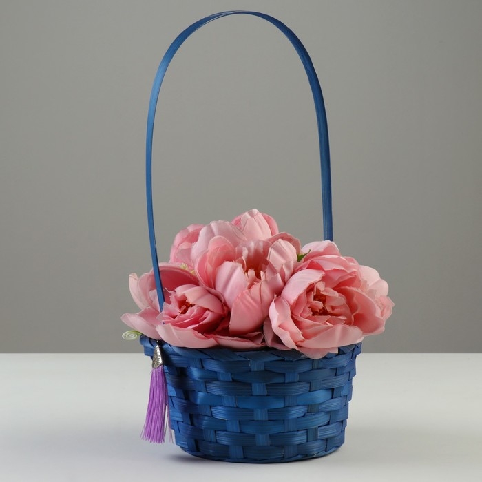 Корзина плетеная, D19 х 9 х 32 см, синяя, бамбук Корзина плетеная, D19 х 9 х 32 см, синяя, бамбук