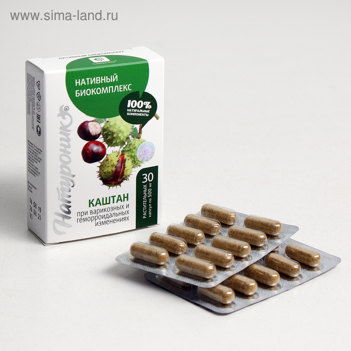 Каштан в капсулах от варикоза и геморроя, 30 штук по 0,5 г Каштан в капсулах от варикоза и геморроя, 30 штук по 0,5 г