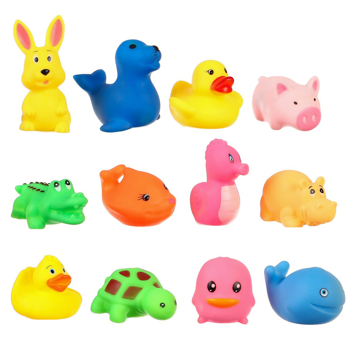 Набор резиновых игрушек для ванны «Малыши», с пищалкой, 12 шт, Крошка Я Набор резиновых игрушек для ванны «Малыши», с пищалкой, 12 шт, Крошка Я