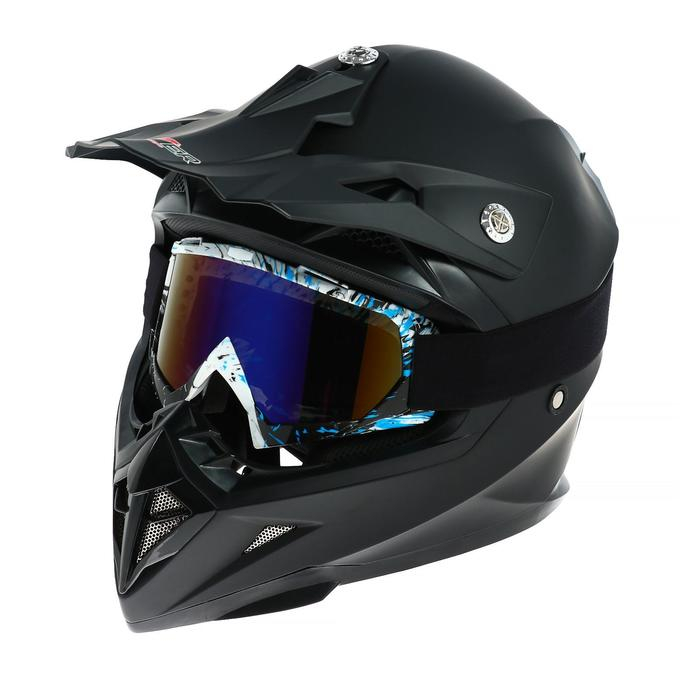 Очки-маска для езды на мототехнике, стекло сине-фиолетовый хамелеон, бело-синие, ОМ-15 Очки-маска для езды на мототехнике, стекло сине-фиолетовый хамелеон, бело-синие, ОМ-15