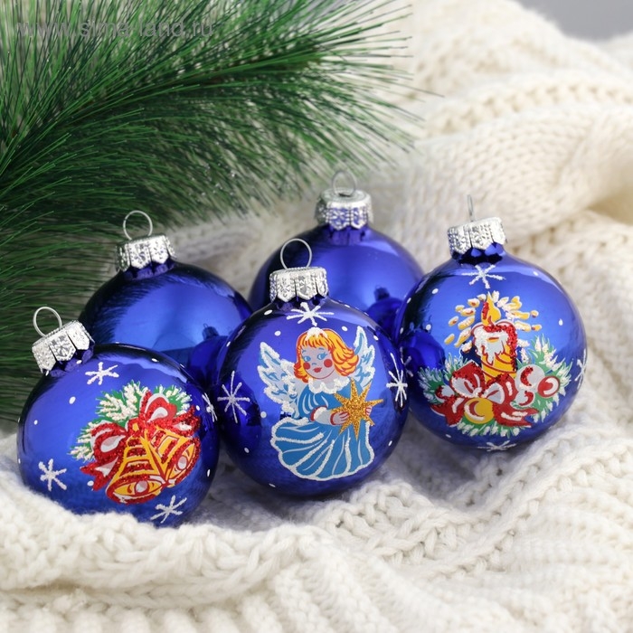 Набор новогодних шаров Набор новогодних шаров "Рождественнский" d-6 cм (набор 5 шт) микс