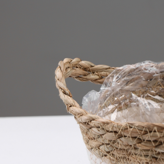 Кашпо плетеное  Кашпо плетеное "Танзания" с ручкой, 15,5х15,5х13,5 см, натуральный, белый