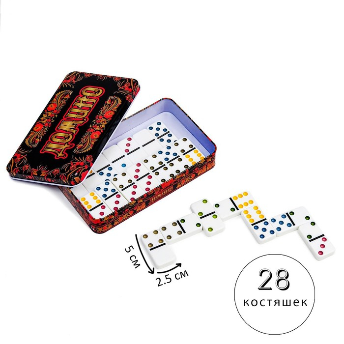 Домино настольная игра Домино настольная игра "Хохлома", 28 штук, 11 х 19 см, костяшка 5 х 2.5 см
