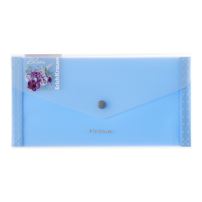 Папка-конверт на кнопке 260 х 132 мм (Travel), 550 мкм, ErichKrause Папка-конверт на кнопке 260 х 132 мм (Travel), 550 мкм, ErichKrause "Matt Pastel Bloom", с расширением, 4 отделения, полупрозрачная, тиснение "песок", микс
