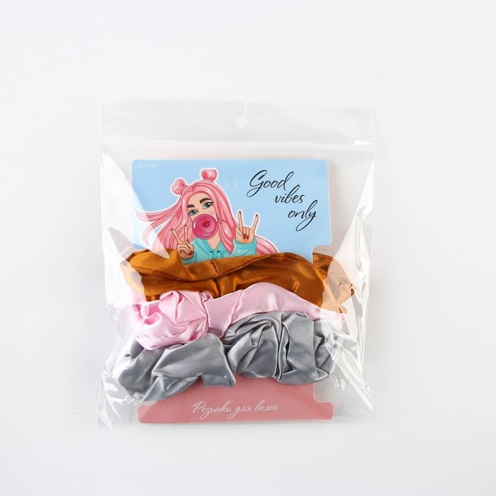 Резинки для волос «Good vibes», диам 10 см. Резинки для волос «Good vibes», диам 10 см.