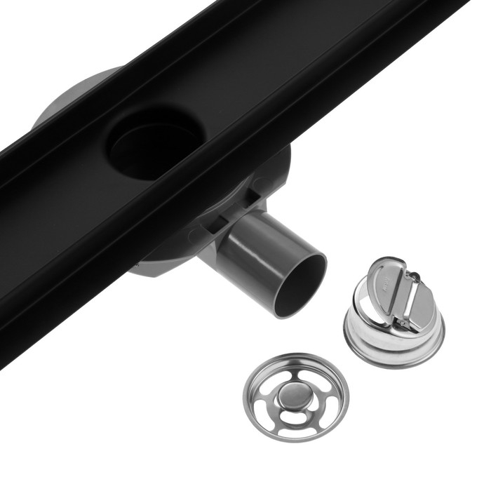 Трап ZEIN, c флaнцeм свободного вращения 360°, 7х120 см, d=40/50 мм, нерж. сталь, черный