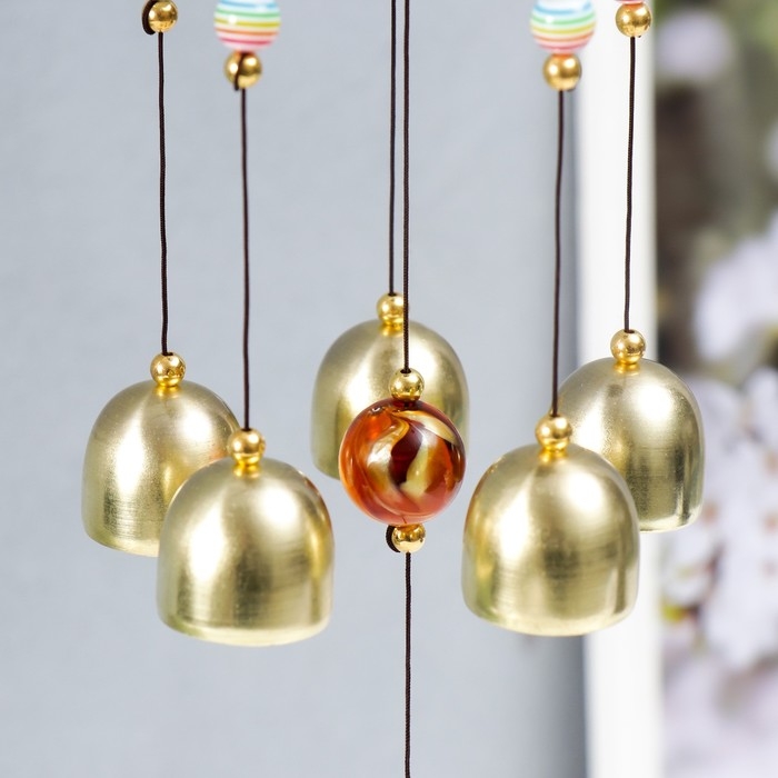 Музыка ветра металл Музыка ветра металл "Ганеша в золотом цветке" 5 колокольчиков 56х8 см