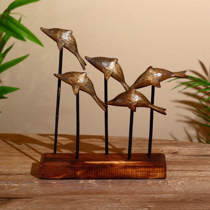 Сувенир Сувенир "Дельфины" на подставке, албезия 25х5х29 см