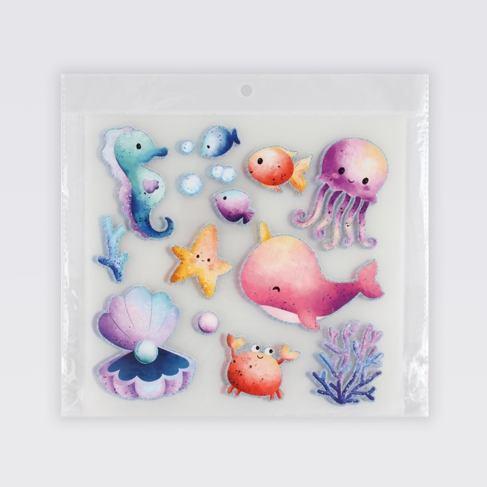 Термотрансфер «Морской мир», с блёстками, 19,1 × 18,3 см, цена за 1 лист Термотрансфер «Морской мир», с блёстками, 19,1 × 18,3 см, цена за 1 лист