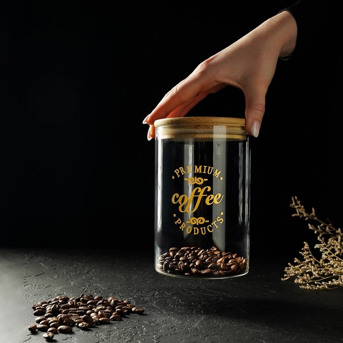 Банка стеклянная для сыпучих продуктов с бамбуковой крышкой «Эко. Кофе», 1 л, 10×15 см