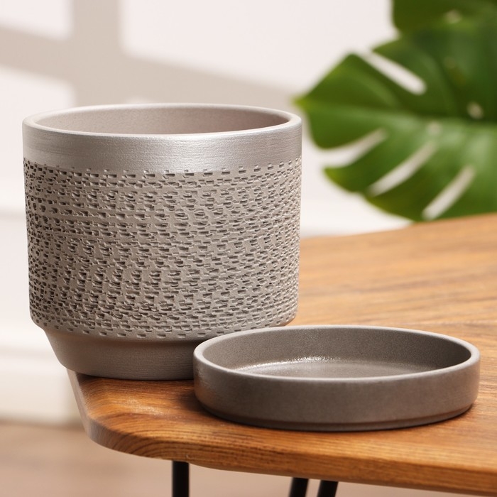 Горшок цветочный Горшок цветочный "Брюссель" серый серебро цилиндр №2, 1,5 л