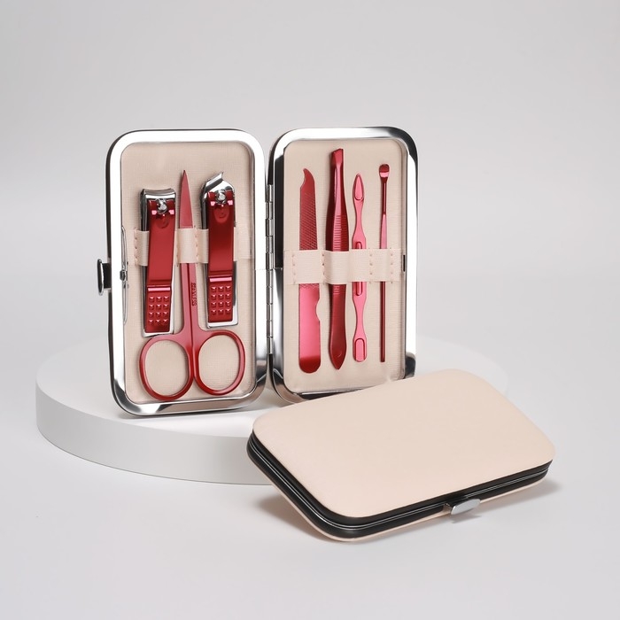 Набор маникюрный, 7 предметов, в футляре, цвет бежевый Набор маникюрный, 7 предметов, в футляре, цвет бежевый