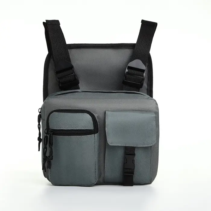 Сумка нагрудная на молнии, 2 наружных кармана, 21&times;3.5&times;16 см, серая