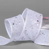 Лента декоративная, с глиттером, 38 мм, 9&plusmn;0.5 м, белая, серебряная