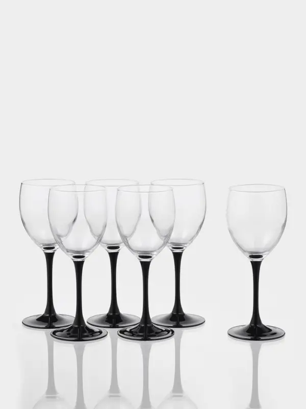 Бокалы для вина Luminarc Domino, 350 мл, размер одного бокала 7.5&times;20.5 см, набор 6 шт., стекло, прозрачные, чёрная ножка