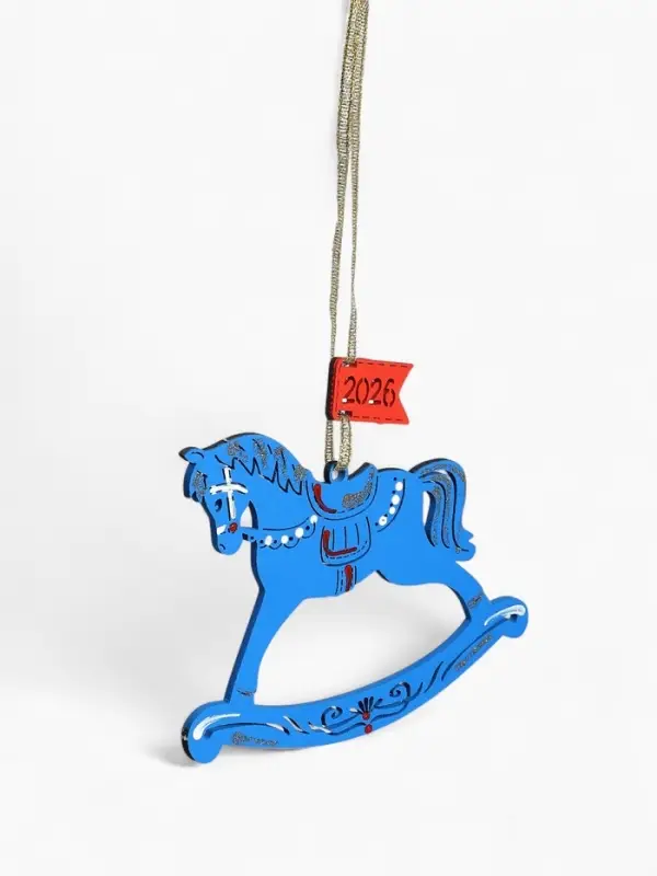 Ёлочное украшение "Лошадка. 2026" 11,5х8,5 см, Синий-красный
